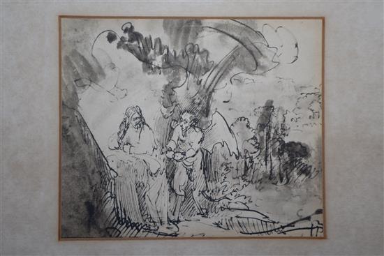 Roland Rushton, 3 watercolours, Riverscape and deer park, largest 28 x 37cm and a Rembrandt print